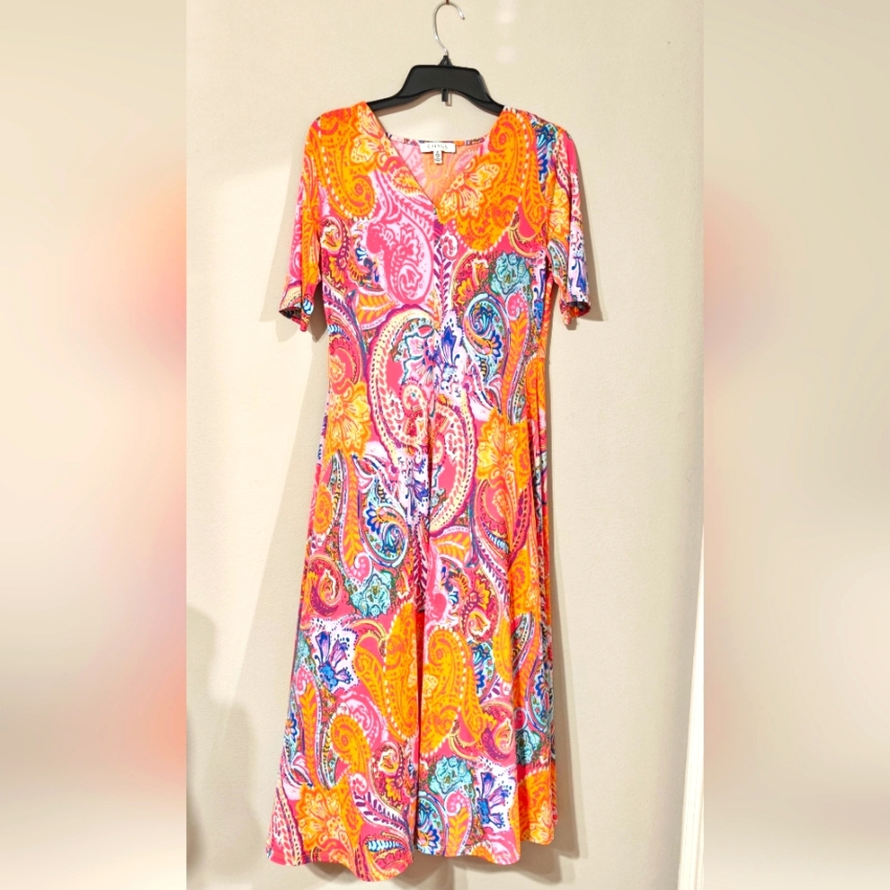 Chaus V neck vibrant Dress size Medium